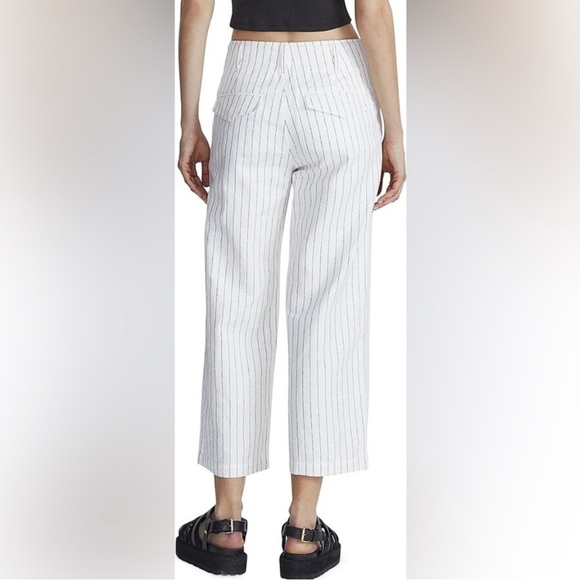 Rag and Bone - White Stripe Dylan Cropped Linen Pants - Size 2 - Picture 2 of 10